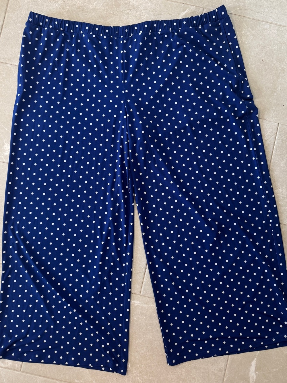 Quacker Factory Dream Jeannes Blue Pants Plus 3X Wide Leg Polka Dot Slinky Knit